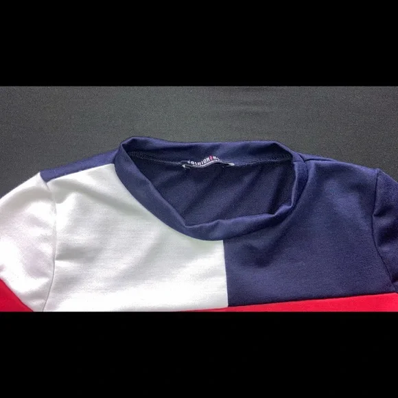 Fashion Nova red white & blue block crop t… - Picture 7 of 8